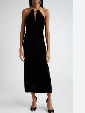 Veronica Beard Black Halter Midi Dress with Keyhole
